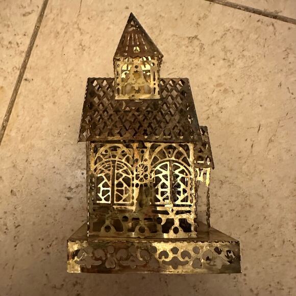 Cutout Brass Shaped Cathedral Church Votive Candle holder Christmas Decoration - Picture 5 of 13